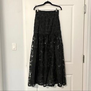 Jay Godfrey Black Floral Organza Maxi Skirt